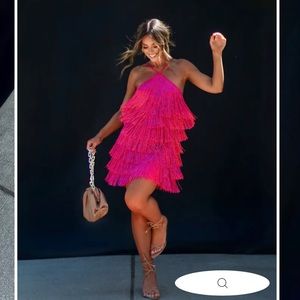 VICI Roxie Mini Fringe Dress Hot Pink